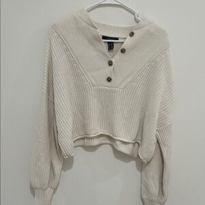 Forever 21 Cream V-Neck Sweater with Button Accents